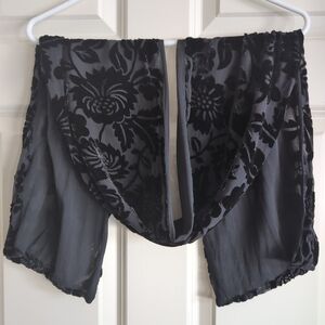 Black whimsigoth floral burnout velvet mesh scarf